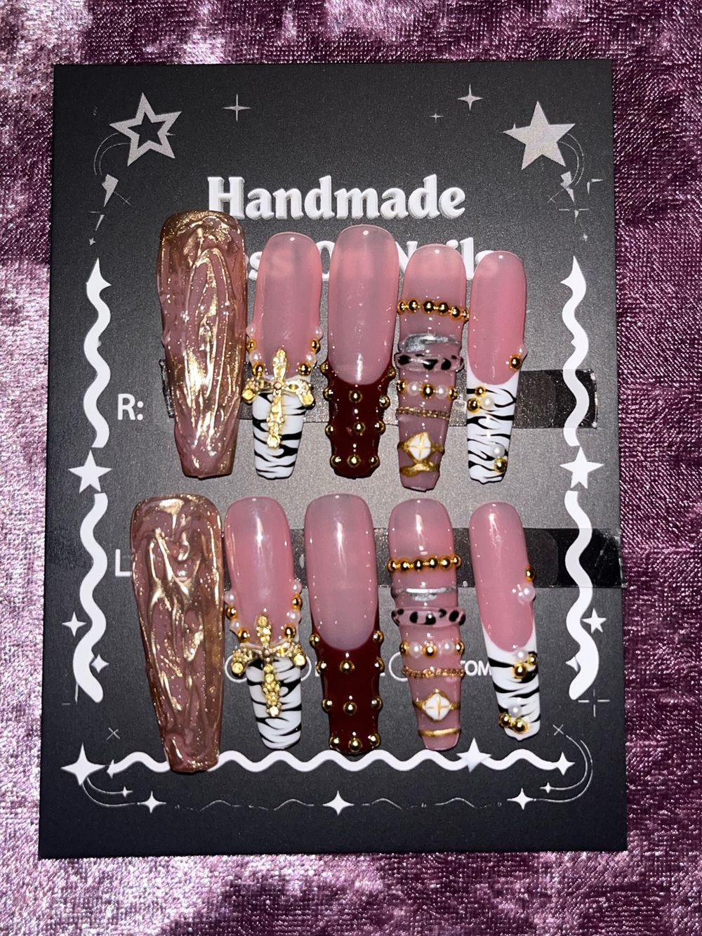 Handmade Pink and Brown Designer Press-On Nail Set